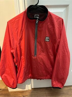 The North Face Red Half-Zip Rain Pullover with Black Trim